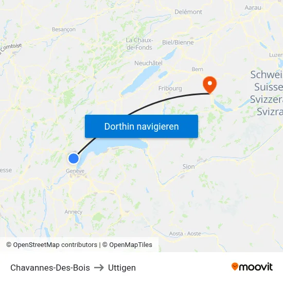 Chavannes-Des-Bois to Uttigen map