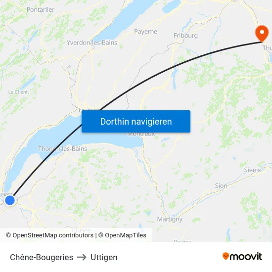 Chêne-Bougeries to Uttigen map