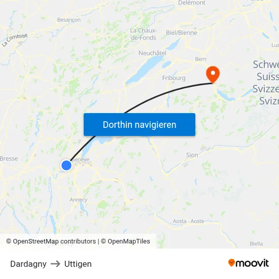 Dardagny to Uttigen map