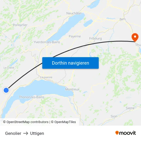 Genolier to Uttigen map