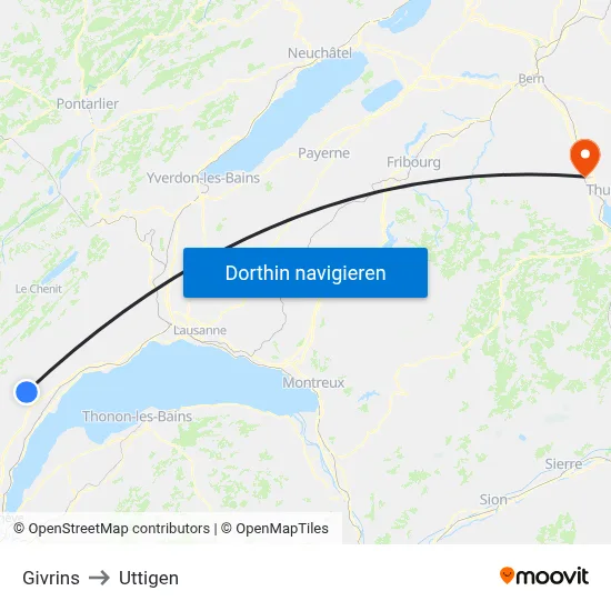 Givrins to Uttigen map