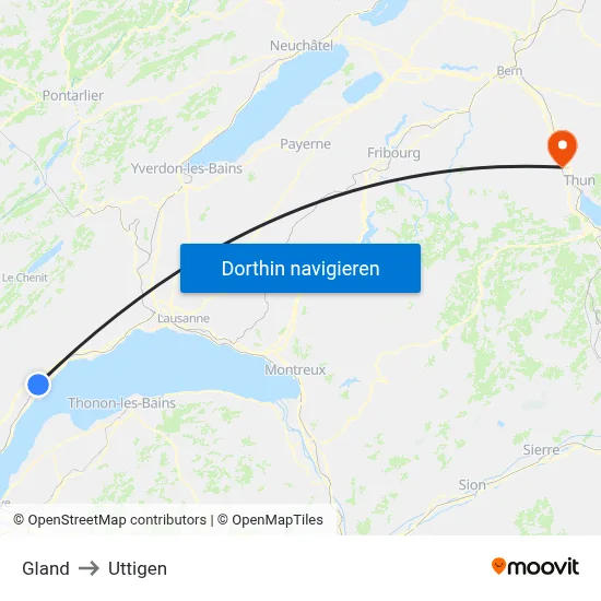 Gland to Uttigen map