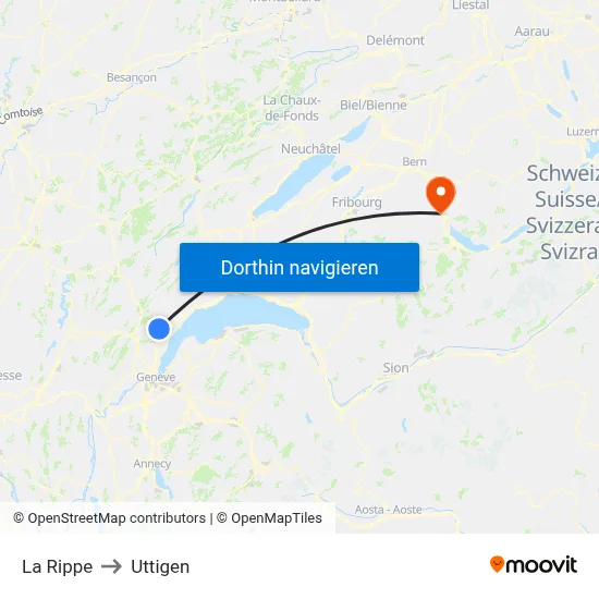 La Rippe to Uttigen map