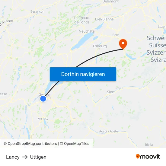 Lancy to Uttigen map