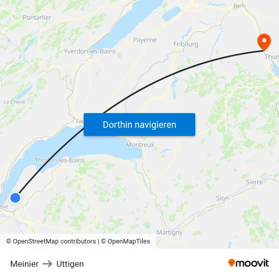 Meinier to Uttigen map