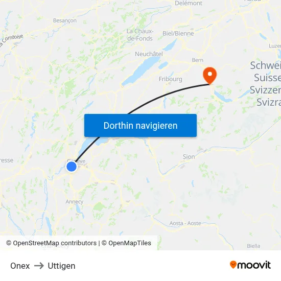 Onex to Uttigen map