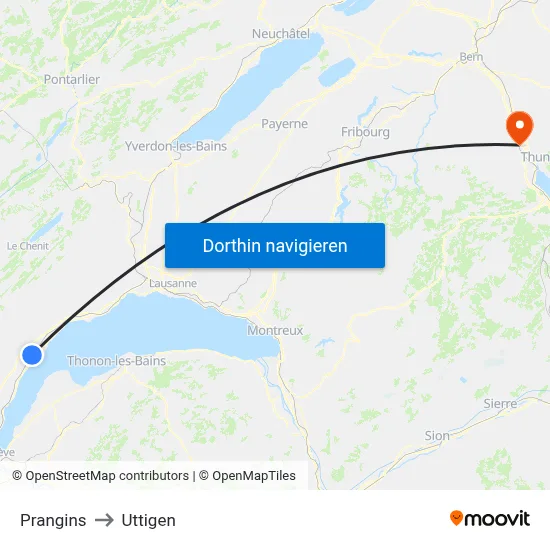 Prangins to Uttigen map