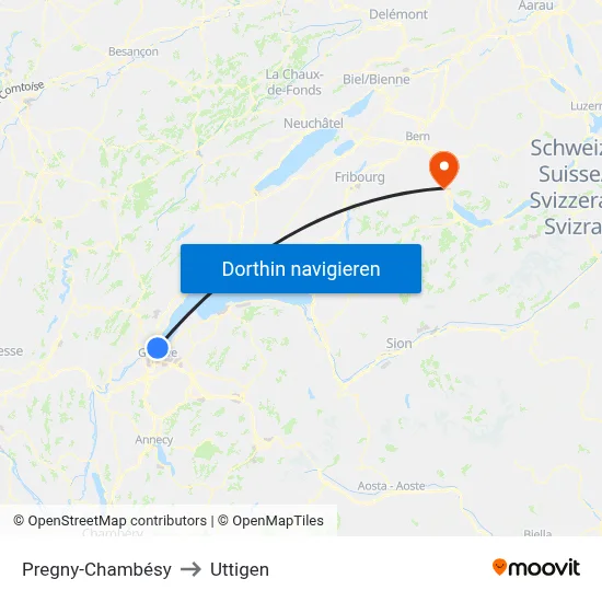Pregny-Chambésy to Uttigen map