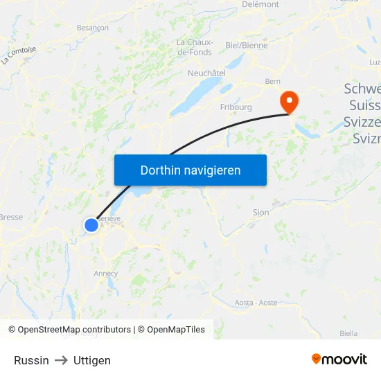 Russin to Uttigen map