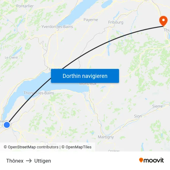 Thônex to Uttigen map