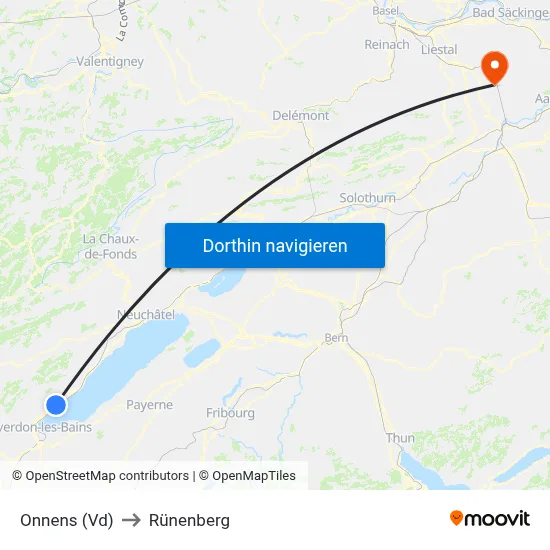 Onnens (Vd) to Rünenberg map