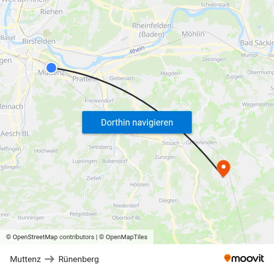 Muttenz to Rünenberg map