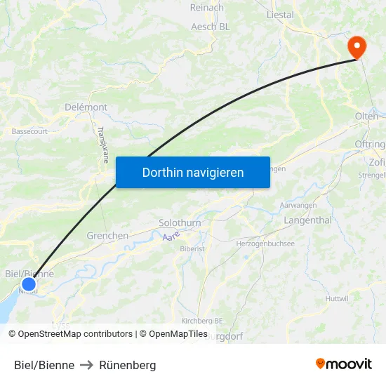Biel/Bienne to Rünenberg map