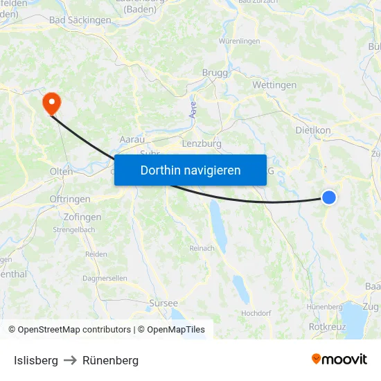 Islisberg to Rünenberg map