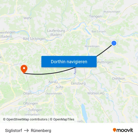 Siglistorf to Rünenberg map