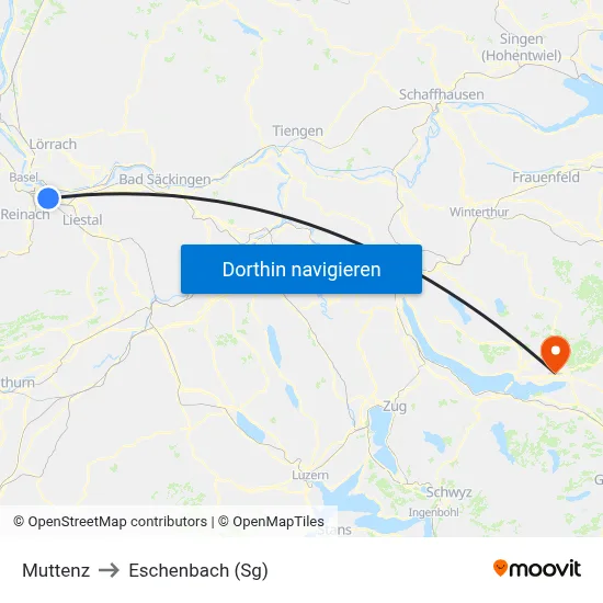 Muttenz to Eschenbach (Sg) map