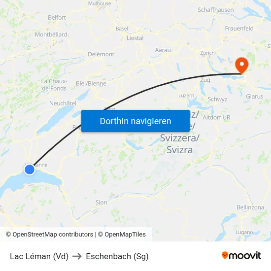 Lac Léman (Vd) to Eschenbach (Sg) map