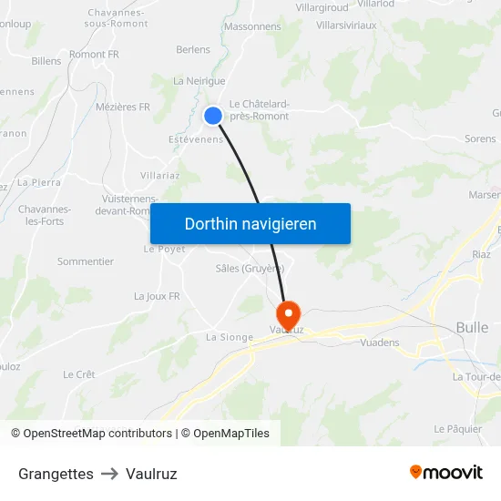Grangettes to Vaulruz map