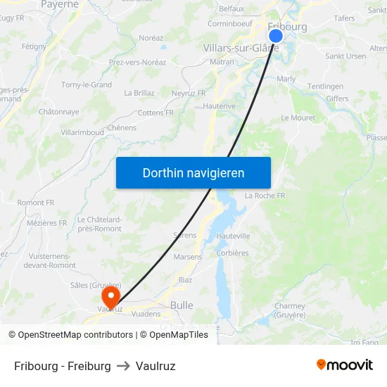 Fribourg - Freiburg to Vaulruz map