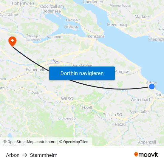 Arbon to Stammheim map
