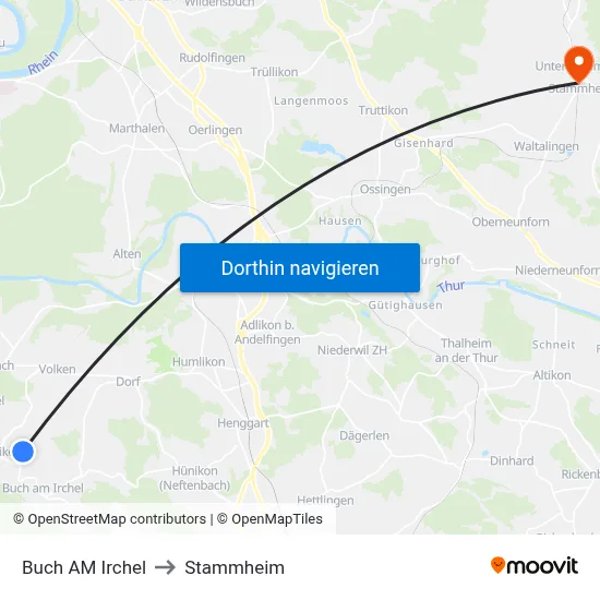 Buch AM Irchel to Stammheim map