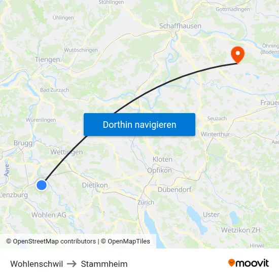 Wohlenschwil to Stammheim map