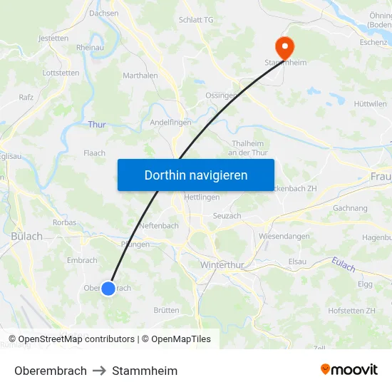 Oberembrach to Stammheim map