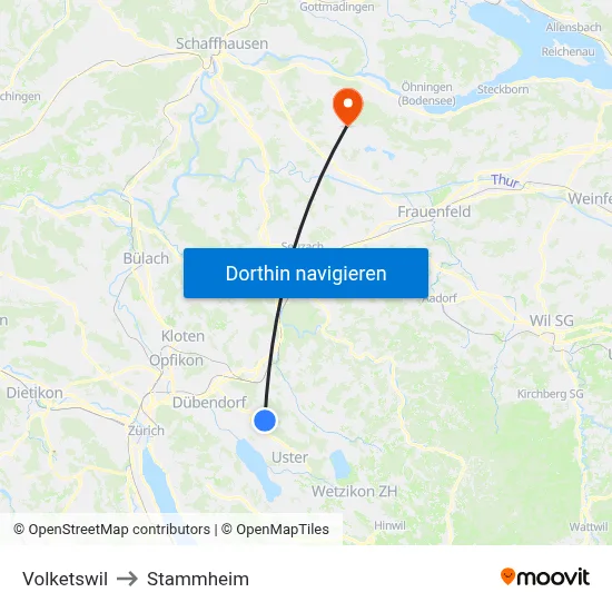 Volketswil to Stammheim map