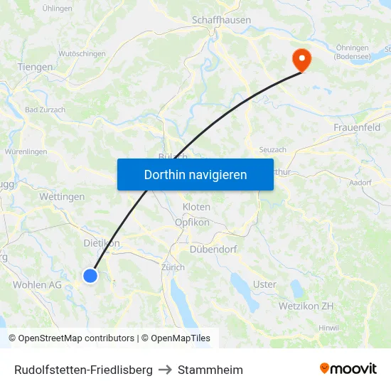 Rudolfstetten-Friedlisberg to Stammheim map