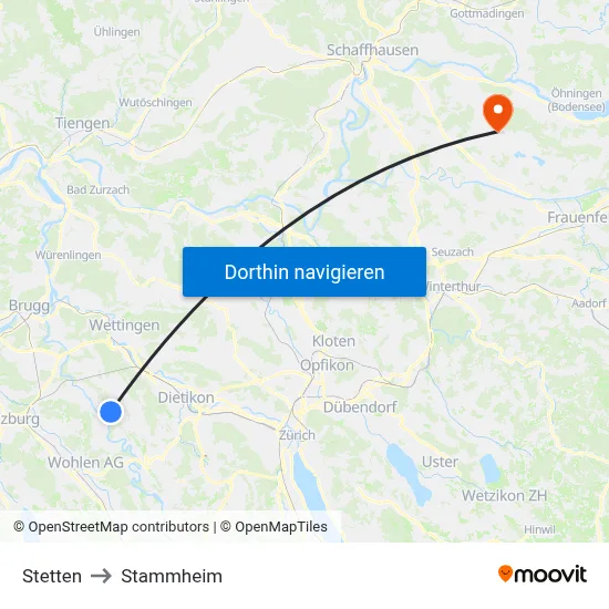 Stetten to Stammheim map