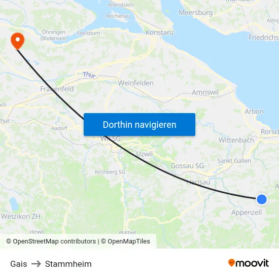 Gais to Stammheim map