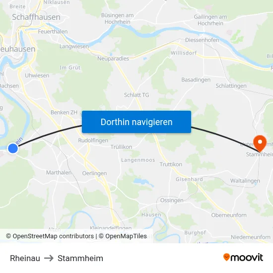 Rheinau to Stammheim map