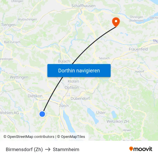 Birmensdorf (Zh) to Stammheim map