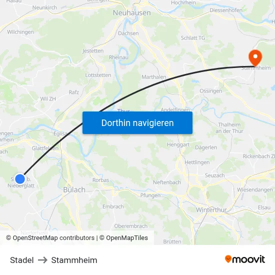 Stadel to Stammheim map