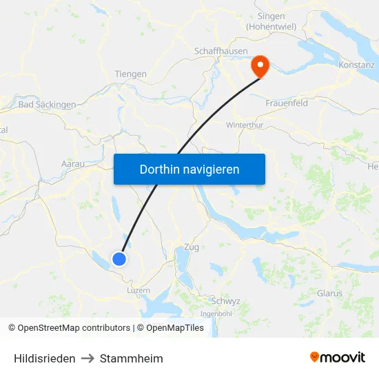 Hildisrieden to Stammheim map
