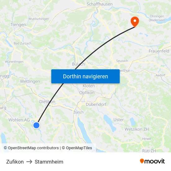 Zufikon to Stammheim map
