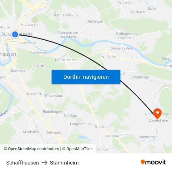 Schaffhausen to Stammheim map