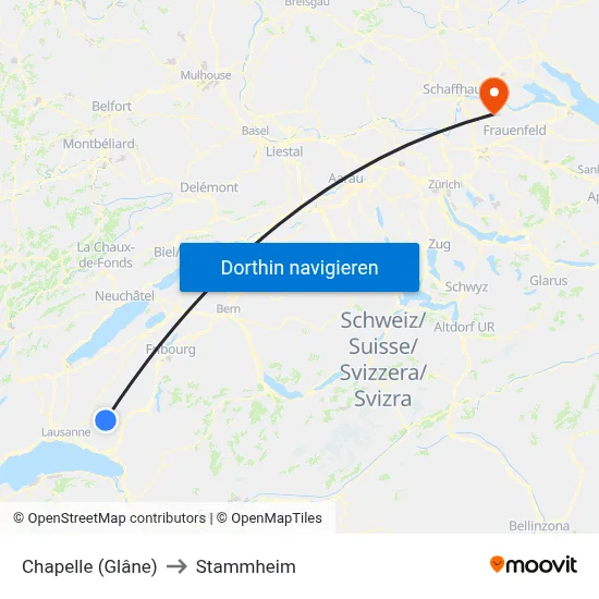 Chapelle (Glâne) to Stammheim map