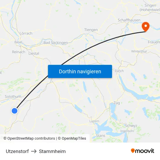 Utzenstorf to Stammheim map