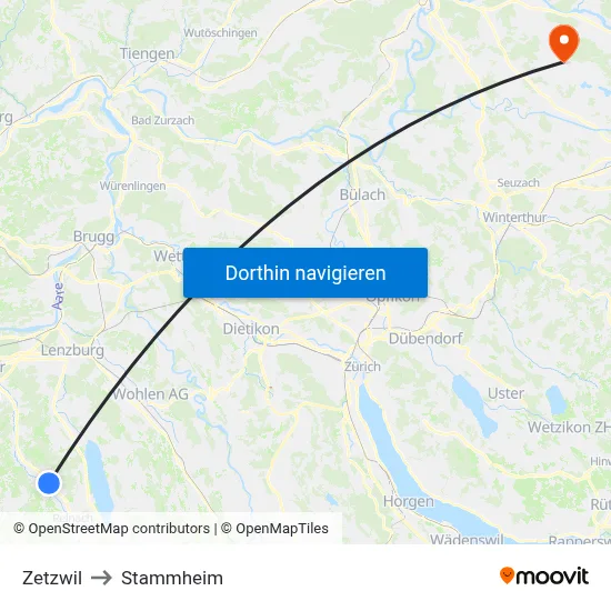 Zetzwil to Stammheim map