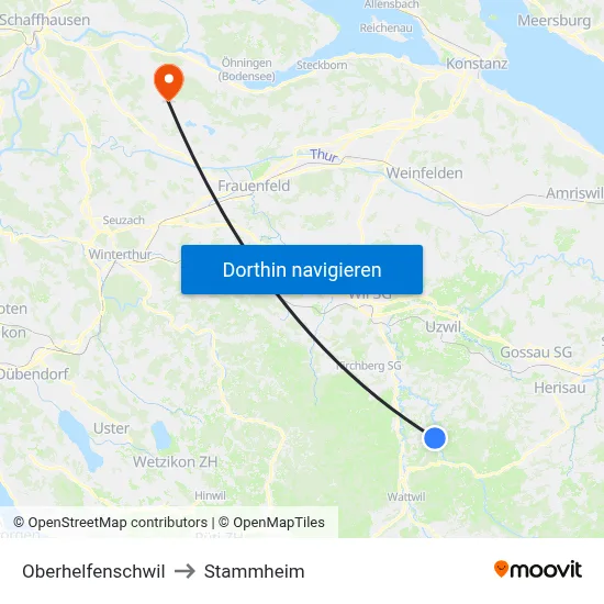 Oberhelfenschwil to Stammheim map