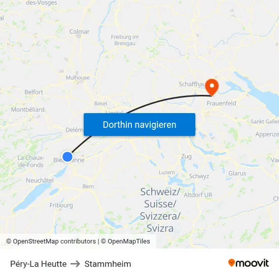 Péry-La Heutte to Stammheim map
