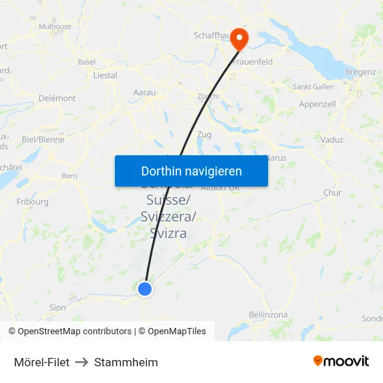 Mörel-Filet to Stammheim map