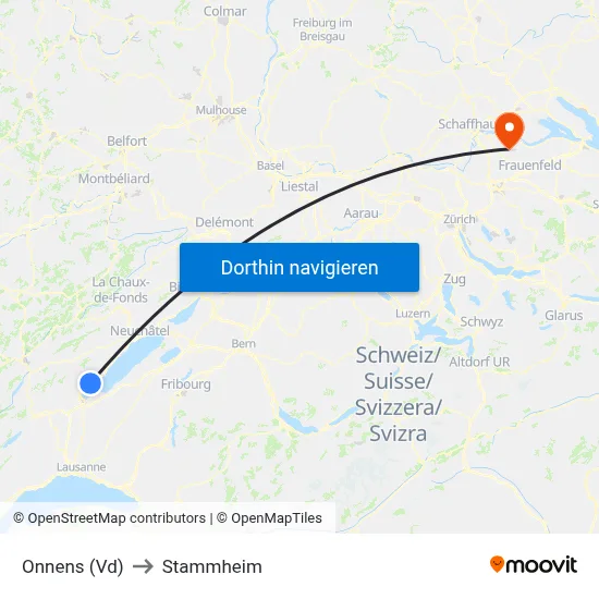 Onnens (Vd) to Stammheim map