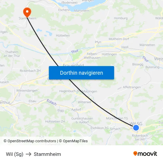 Wil (Sg) to Stammheim map