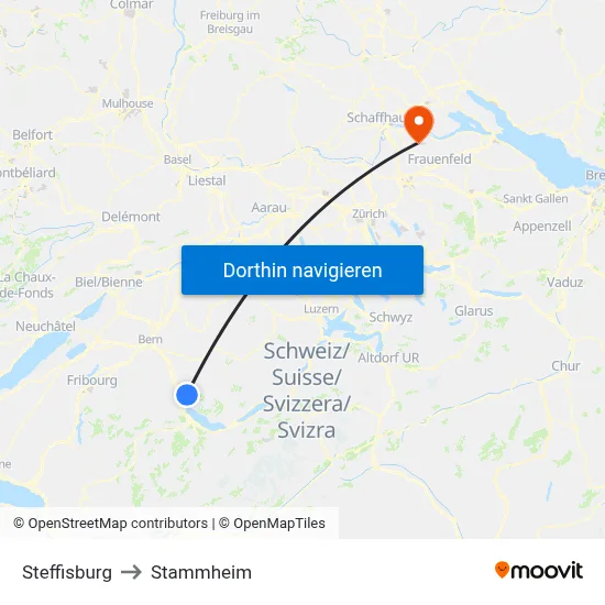 Steffisburg to Stammheim map
