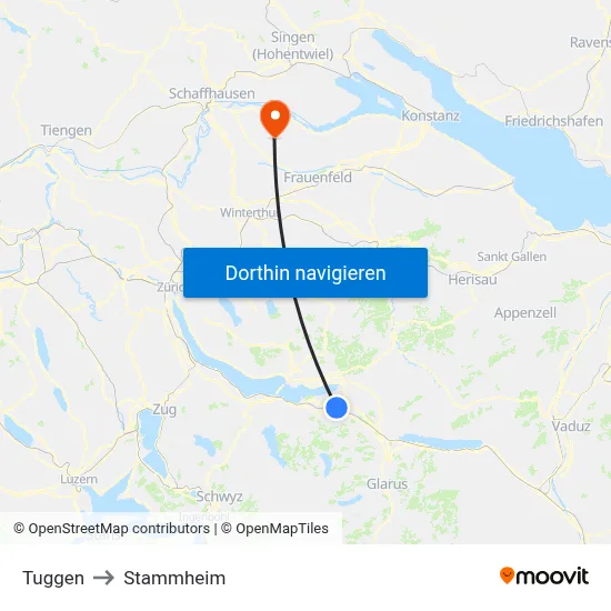 Tuggen to Stammheim map