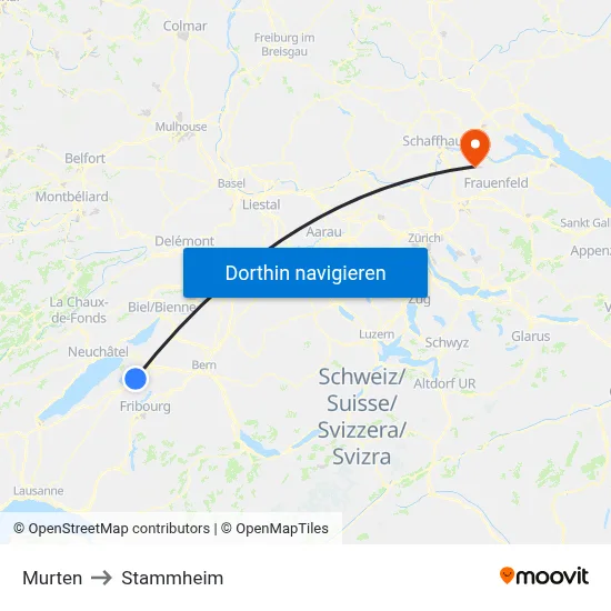 Murten to Stammheim map