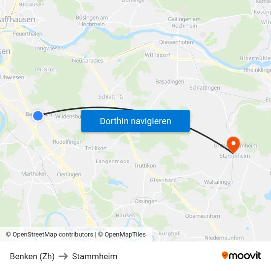 Benken (Zh) to Stammheim map