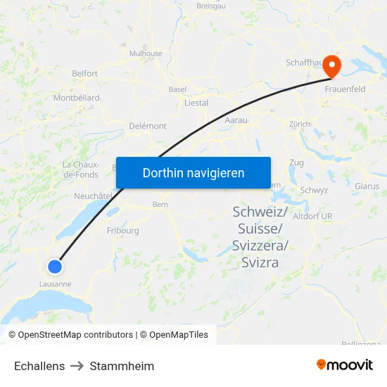 Echallens to Stammheim map